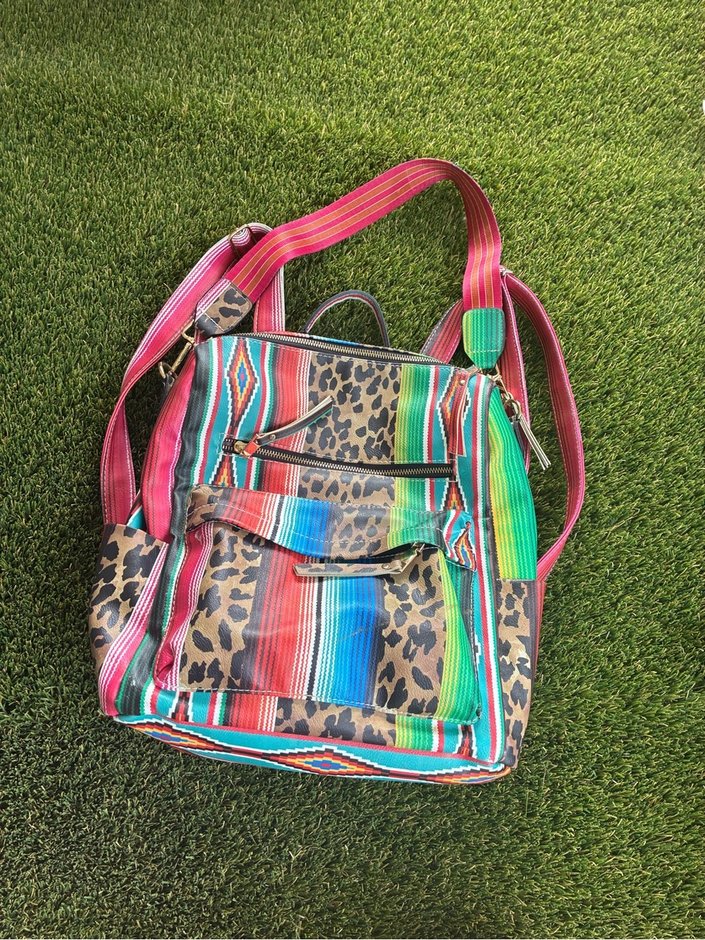 Colorful Serape & Leopard Print Crossbody Backpack - Multicolor